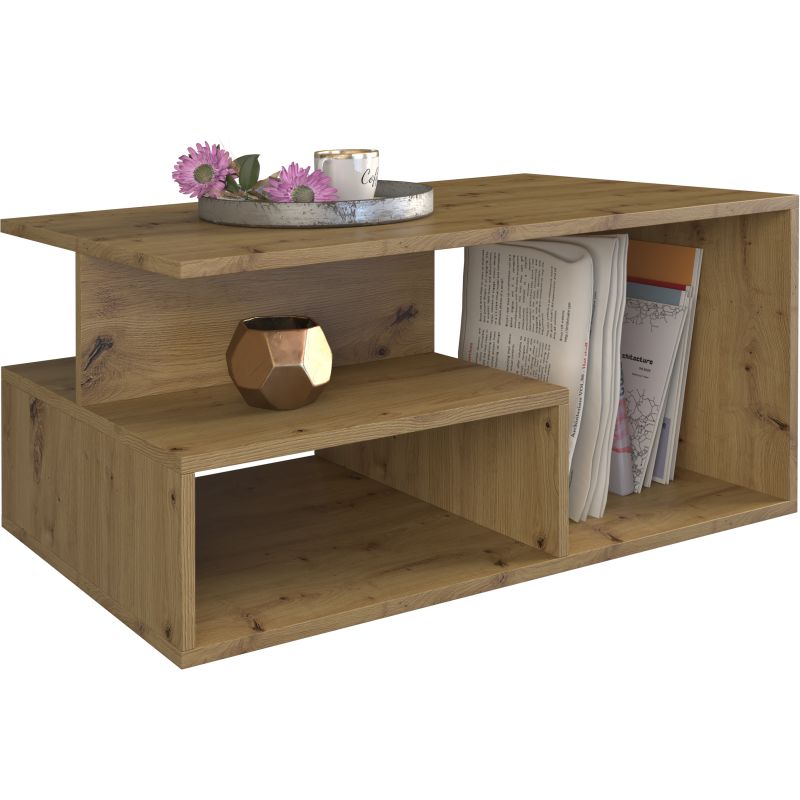 Hucoco - SIENNE - Table basse moderne - Table à café salon - Plateau : 90x51x1,6 - Hauteur : 43 cm - Design minimaliste - Chêne