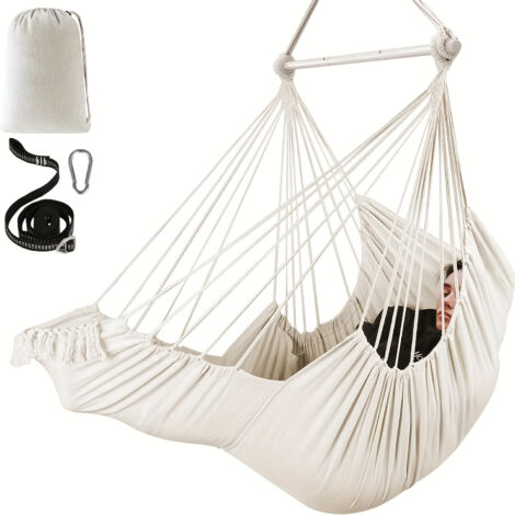 SIENTICE Chaise suspendue 190x100cm-Siège suspendu et balancelle-hamac en corde de coton tresséeFinition élégante avec tressage à pomponsCapacité de charge de 250kg