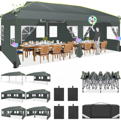SIENTICE Gazebo pliant 3 x 6 m-Imperméable, robuste et résistant aux intempéries (toutes saisons)  Tente de réception pliable à ouverture rapide avec protection UV, idéale pour les mariages en plein a