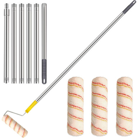 SIENTICE Kit de rouleau à peinture – Ensemble de rouleaux et brosses avec manche en acier inoxydable – Outil de peinture multifonction à long manche pour murs et plafonds