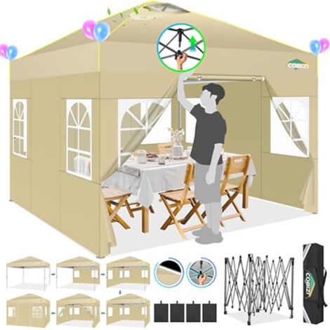 SIENTICE Tonnelle pliable (3 x 6 m)Pavillon de jardin / Tente de réception étanche et résistant au froid (Inclut 6 panneaux latéraux festonnés avec fenêtres ventilées)Idéal pour mariages et événements