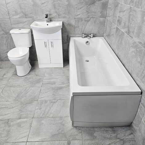 Siera Modern Bathroom Vanity Suite Inc Bath + Sink Unit + Toilet + Taps, 650mm Unit