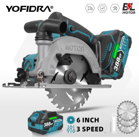Sierra circular eléctrica inalámbrica de 6 pulgadas, herramienta para trabajar la madera, compatible con baterías Makita (1 batería incluida).