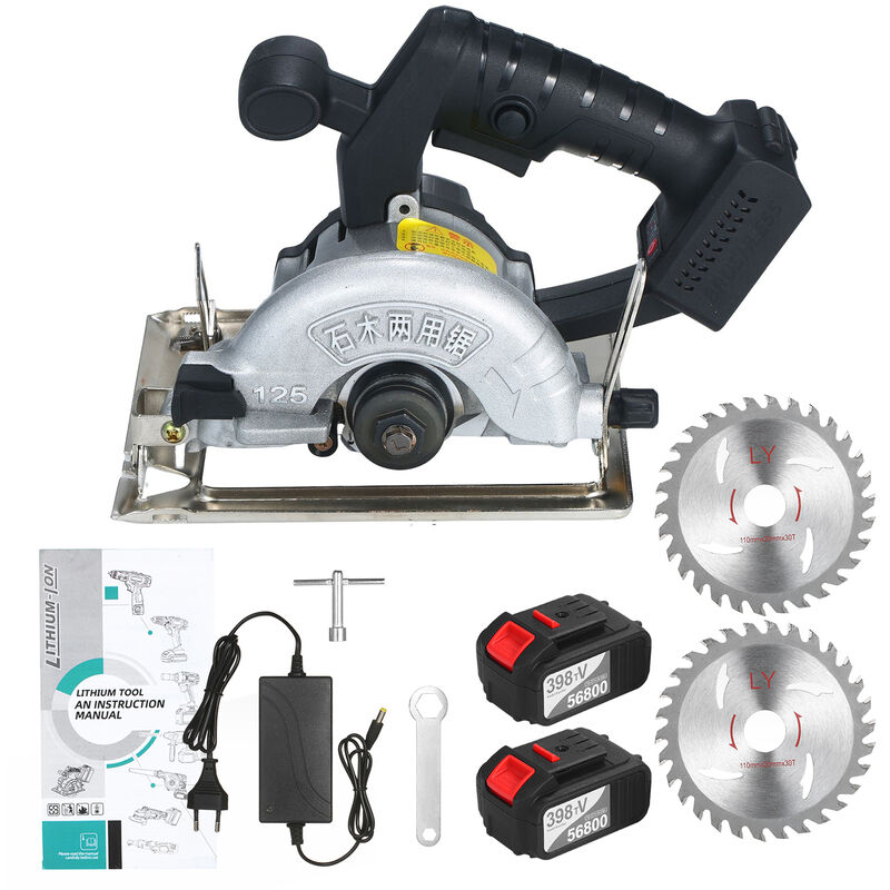 

Sierra circular inalambrica de 21 V, 6500 rpm, ajustable en 45 grados, herramientas para trabajar la madera, Negro, enchufe de la UE, 2 baterias, con