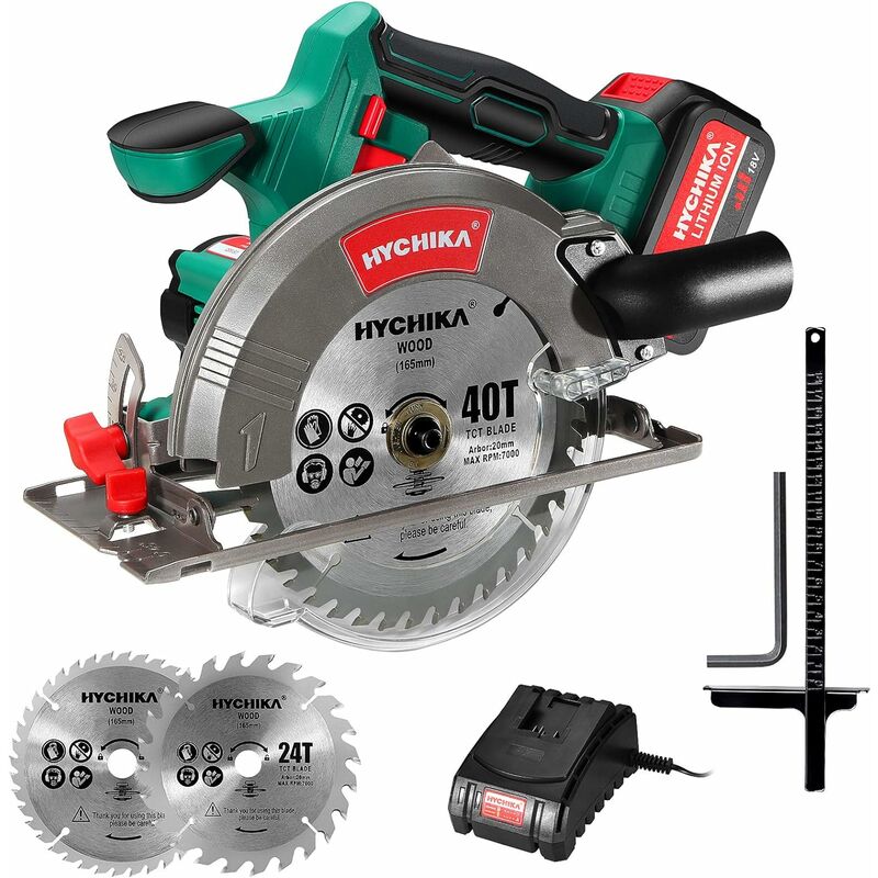 

Sierra Circular Inalámbrica, HYCHIKA 18V 4000RPM, 4.0Ah Batería, Motor de Cobre Puro, Profundidad máxima de corte 53 mm