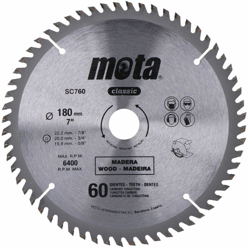 

MOTA HERRAMIENTAS Sierra circ.widia 180mm 7 1-4 60 dts c lp18 sc760p