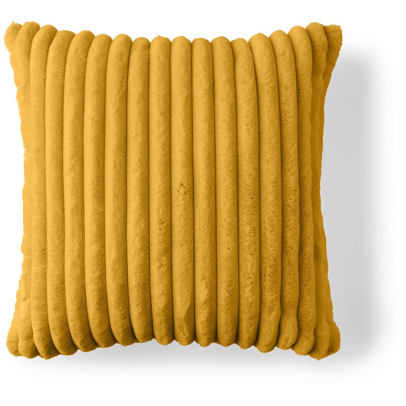 Lisa Design - Sierra - coussin - en fausse fourrure côtelé - 60x60 cm - jaune