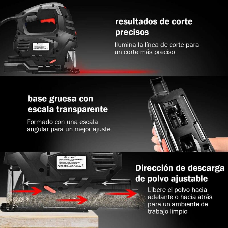 

Sierra de Calar Eléctrica 800W Sierra Curva 3000RPM/ Ángulo de Bisel de 45 °/6 Hojas de Sierra/5 Velocidades