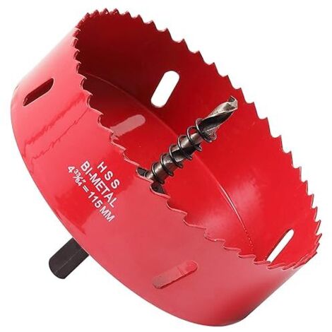 Sierra de corona de 115 mm, broca de acero de alta velocidad bimetálica M42 HSS con broca piloto para perforación intensiva en hierro, aluminio, madera, paneles de yeso (rojo)