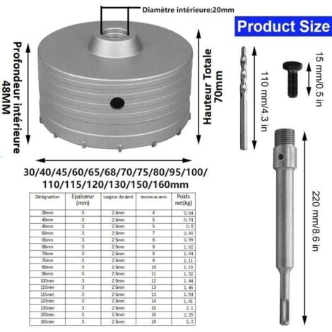 Sierra de corona para hormigón de 130 mm - Vástago SDS Plus de 220 mm para cemento, ladrillo y paredes - Corte preciso - Construcción de acero resistente - Para aficionados al bricolaje y profesionale