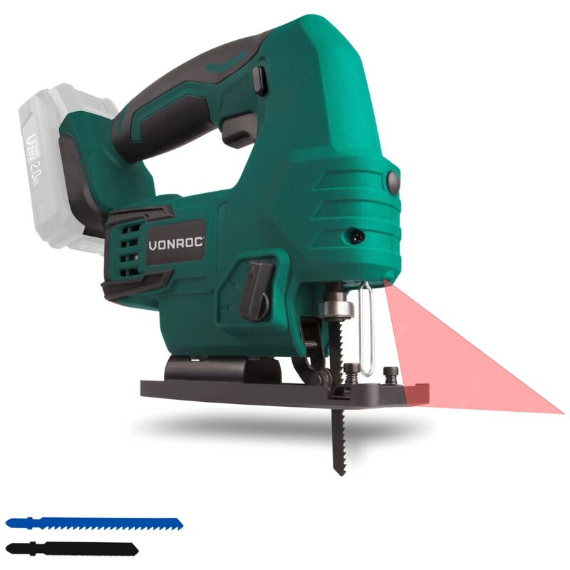 

Sierra de calar vertical inalámbrica VPower 20V (sin batería) – Incl. hojas de sierra, guía paralela y bolsa de almacenamiento - Vonroc