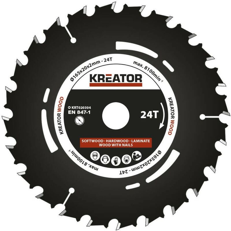 

KRT020304 Disco de sierra de pista para madera 165mm 24 dientes - Kreator