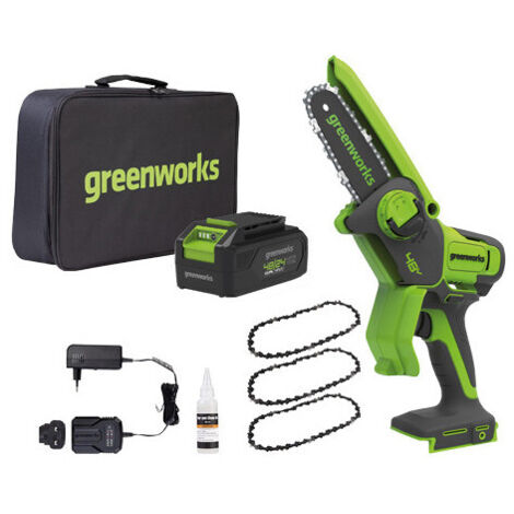 Sierra de poda Greenworks GD48MCS10K2 48 V – hoja de 25 cm – kit con batería y cargador – Greenworks