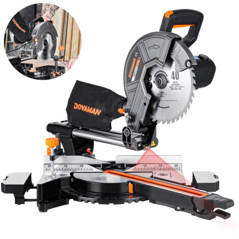 Sierra ingletadora deslizante de 340 mm con 3 discos de carburo, guía láser de inglete a 45°, 2000 W, 5000/3200 RPM — Apta para madera y PVC (Negra)