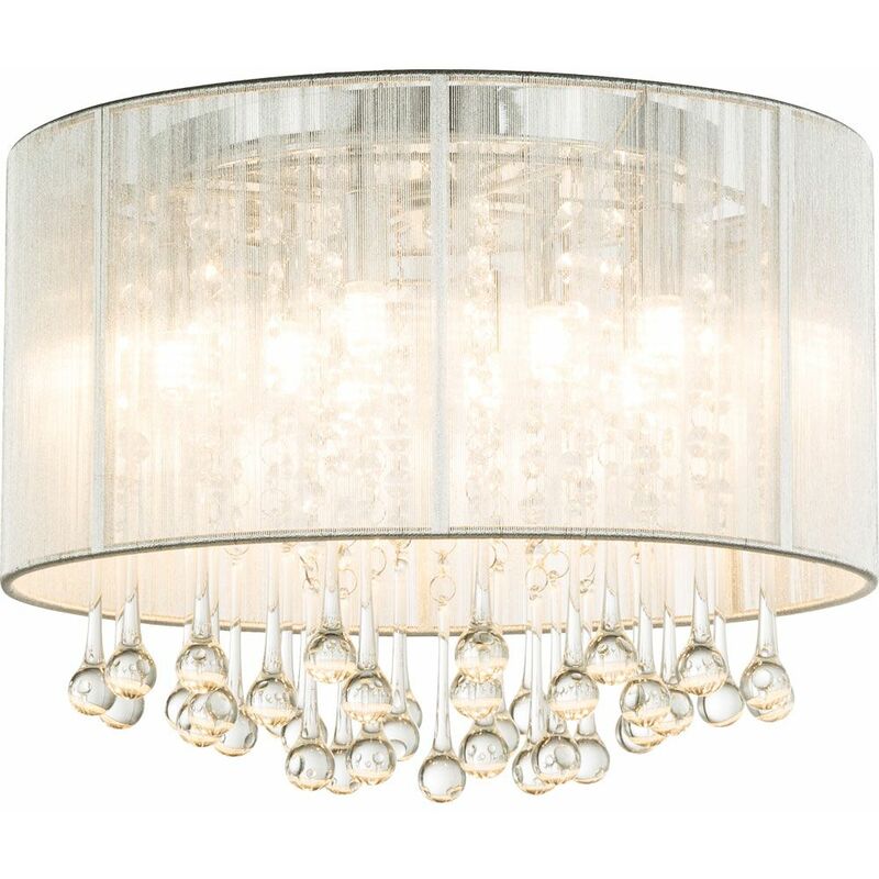 Image of Globo - Lampada da soffitto design lampada soggiorno seta argento metallizzato cristalli di vetro led trasparente 15094D