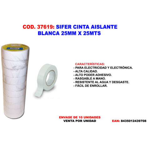 SIFER Cinta Aislante Blanca 25 m x 25 mm Rollo CA25B