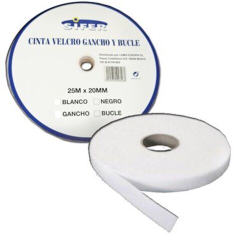 SIFER CINTA VELCRO ADHESIVA MACHO/GANCHO BLANCA 25MX20MM