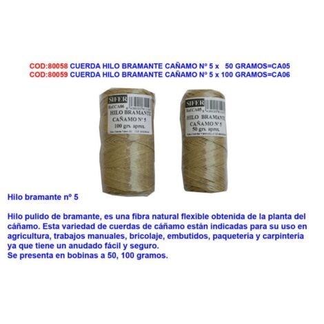 SIFER Cuerda hilo bramante cáñamo número 5 100 gramos