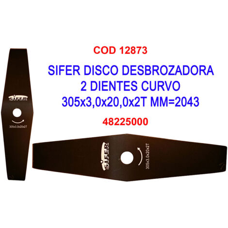 sifer disco desbrozadora 2 dientes curvo 305x3,0x20,0x2t mm 2043
