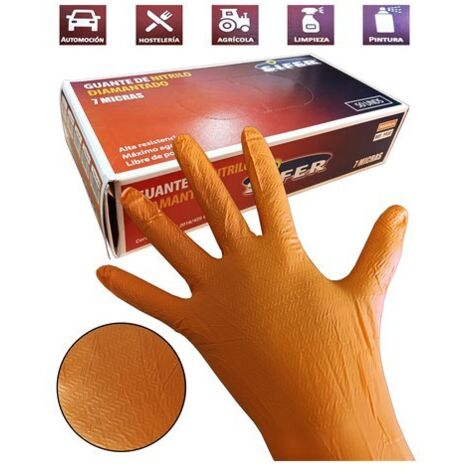 Sifer guante nitrilo 7 micras 8.5 g diamantado naranja talla s 50 unidades
