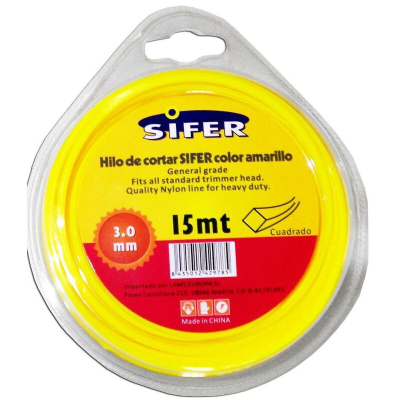 

sifer hilo desbrozadora amarillo cuadrado 3.00 mmx 15 m 48222020 - Mibricotienda