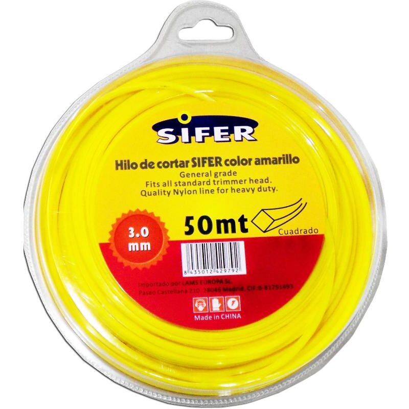 

sifer hilo desbrozadora amarillo cuadrado 3.00 mmx 50 m 48222030 - Mibricotienda