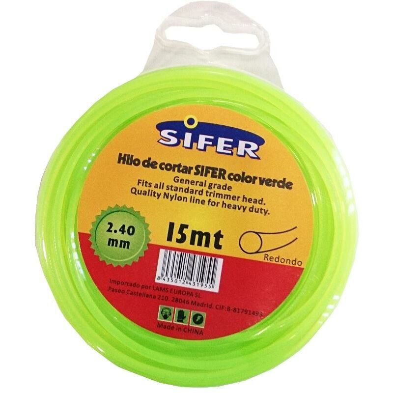 

sifer hilo desbrozadora verde redondo 2.40 mmx 15 mt 48222061 - Mibricotienda