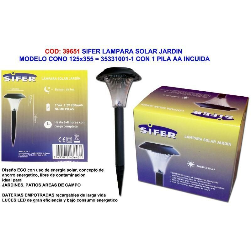 

MIBRICOTIENDA sifer lampara solar jardin cono 125ø125x355 35331004+2 aa inclui