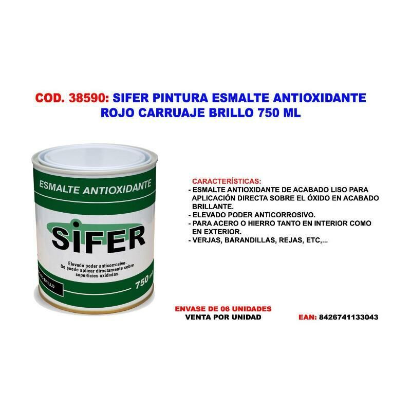 

sifer pintura esmalte antioxidante rojo carruaje brillo 750 ml - Mibricotienda