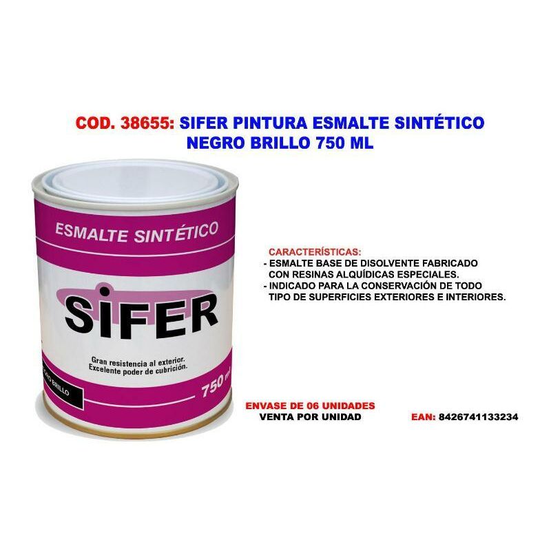 

MIBRICOTIENDA sifer pintura esmalte sintetico negro brillo 750 ml