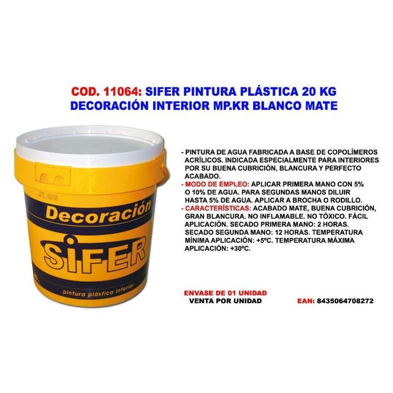 

sifer pintura plastica 20 kg decoracion interi.mp.kr blanco mate - Mibricotienda