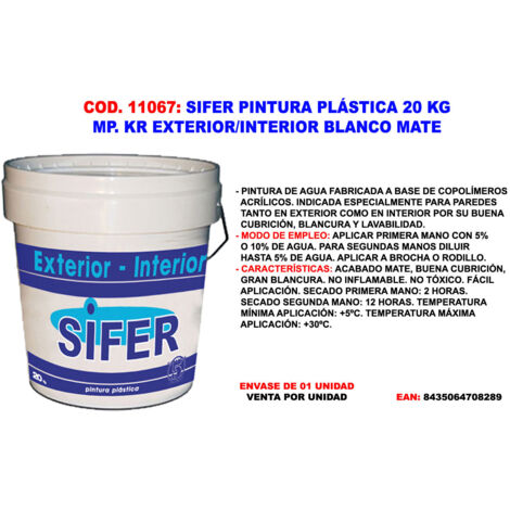 sifer pintura plastica 20 kg exter-inter blanco mate pared-techo