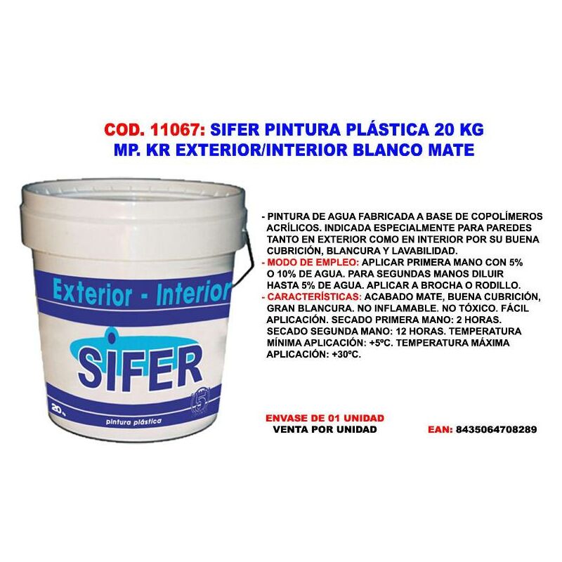 

sifer pintura plastica 20 kg mp. kr exterior-interio blanco mate - Mibricotienda