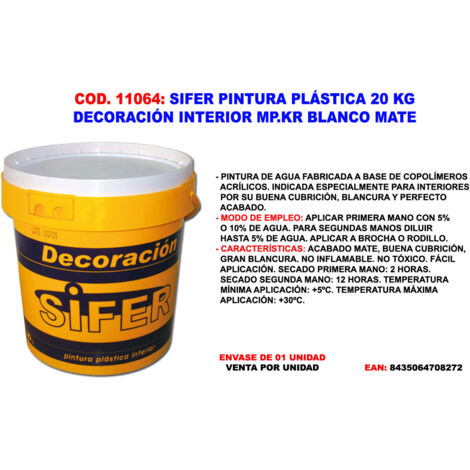 sifer pintura plastica 20 kg pared-techos interior  blanco mate