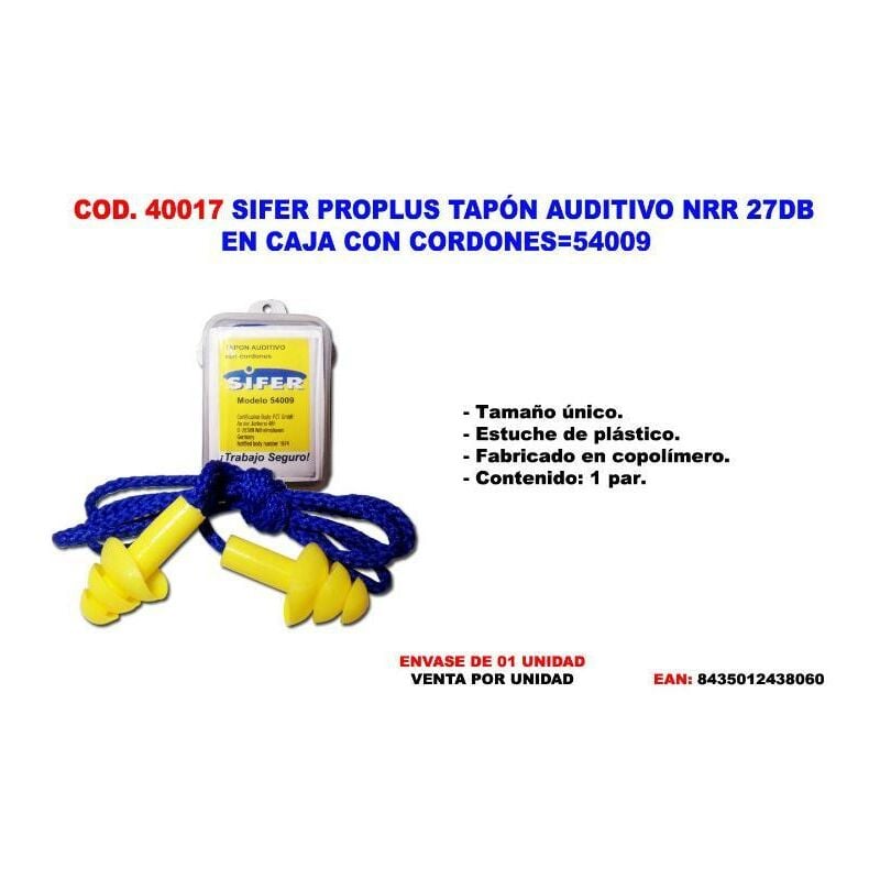 

sifer proplus tapon auditivo nrr 27db en caja con cordones 54009 - Mibricotienda