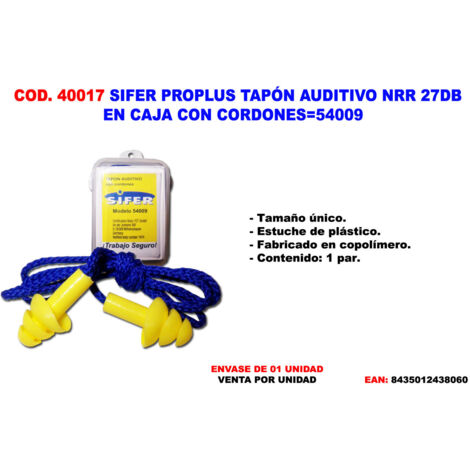SIFER PROPLUS TAPONES AUDITIVOS NRR 27DB CON CORDONES EN CAJA 54009