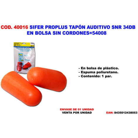 SIFER PROPLUS TAPONES AUDITIVOS SNR 34DB EN BOLSA SIN CORDÓN 54008