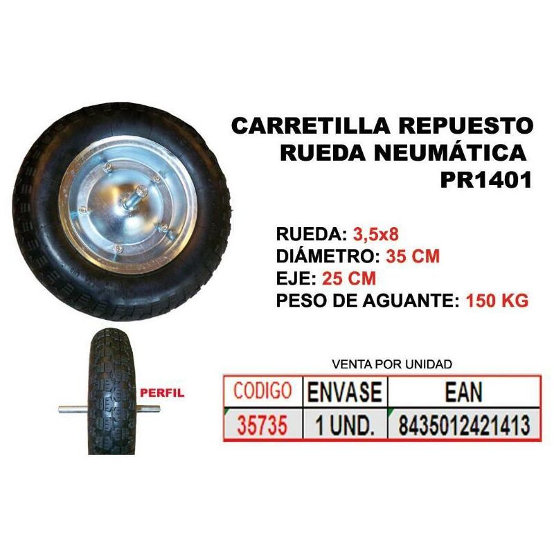 

MIBRICOTIENDA sifer rueda carret.obra neumatica 35 cm eje 25 cm llanta metal