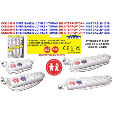 SIFER sifer prolongador base multiple 3 tomas +1,5 mt cable 103b