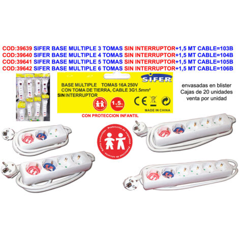 SIFER sifer prolongador base multiple 4 tomas+1,5 mt cable 104b