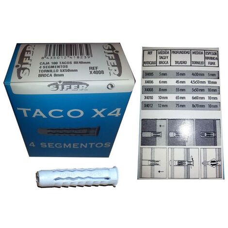 SIFER sifer taco sx4 nyl.gris   5x25 caja de 150 und x4005 , sifer taco sx4 nyl.gris   5x25 caja de 150 und x4005