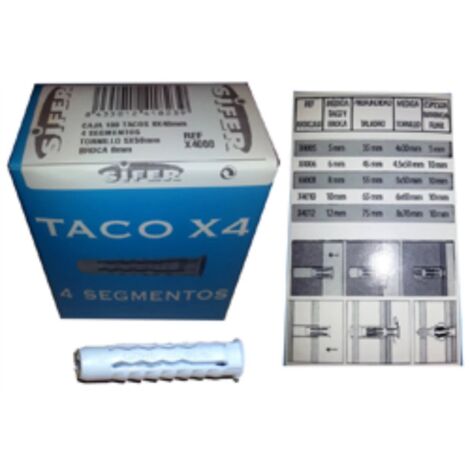 SIFER TACO SX4 NYLON GRIS 6x30X4006 CAJA 100 UNIDADES PRECIO CAJA