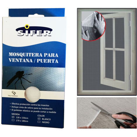 SIFER Zanzariera fibra/tessuto con velcro adesivo bianco 130x150cm