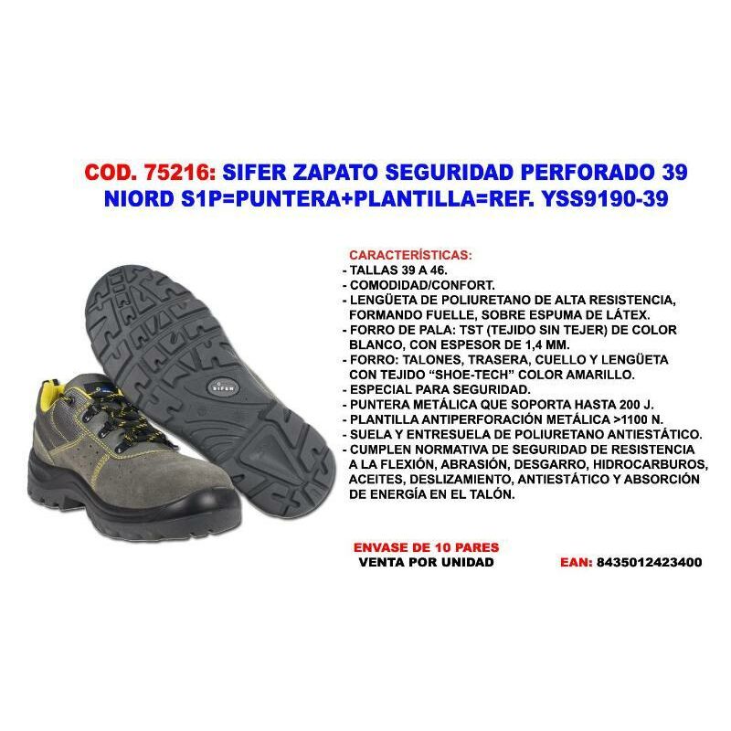 

sifer zapato seguridad perfor.39 niord s1p punt.+plant. yss9190 - Mibricotienda