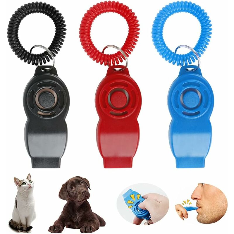 Sifflet de Chien/Clicker 2 en 1,Clicker de Dressage avec Dragonne et Grand Bouton pour la Formation et l'éducatio de Chien, Chat ou Cheval,3 Couleur