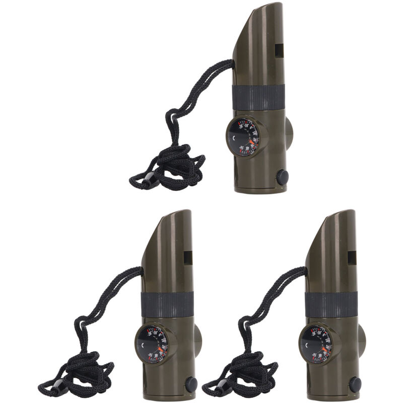 Sifflet de survie 7 en 1 avec boussole, thermomètre LED et lanière - 3 pièces pour randonnée et camping