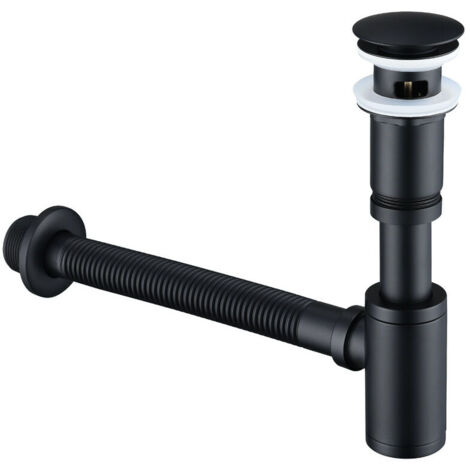 Sifón con desagüe Sifón universal y tapón de desagüe completo para lavabo negro mate 1/4 x 30 mm sifón emergente, tapón de desagüe sifón
