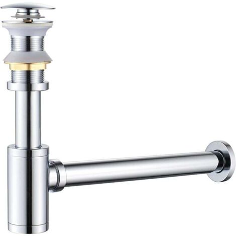 Sifón con desagüe y sin rebosadero, sifón universal antiolor de latón para lavabos, sifón automático, sifón desagüe, cromado