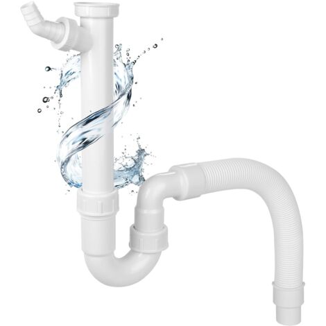 Sifón de Cocina Flexible, Conexión Universal G 1 1/2", Desagüe con Tubo para Electrodomésticos