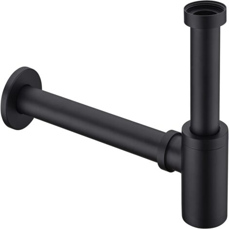 Sifón de latón con junta deslizante ajustable para lavabo de baño, desagüe de pared negro mate, sifón decorativo en forma de P de 3,2 cm (1 1/4 pulg.).